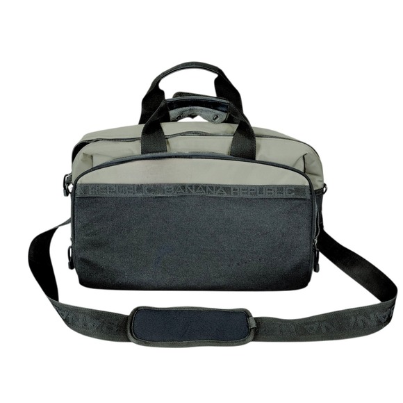 Vtg Banana Republic Duffle Bag Weekender Nylon Canvas Leather Large Travel Black